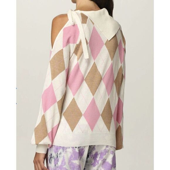 MSGM Argyle Checked The Finicky Filly Pullover Wool Cut Out Sleeve Sweater M NEW - Picture 3 of 11